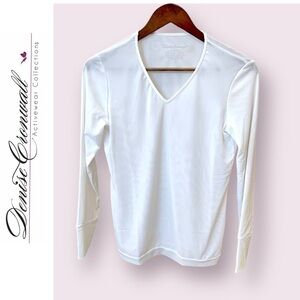 Denise Cronwall double layer mesh top, white, long sleeve, V neck, size S, NWOT